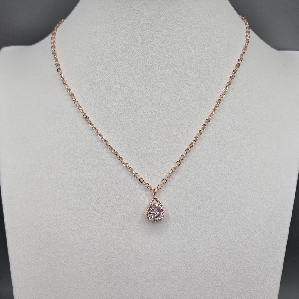 Swarovski Rose Gold Necklace with Clear Crystal - Picture 3 of 5